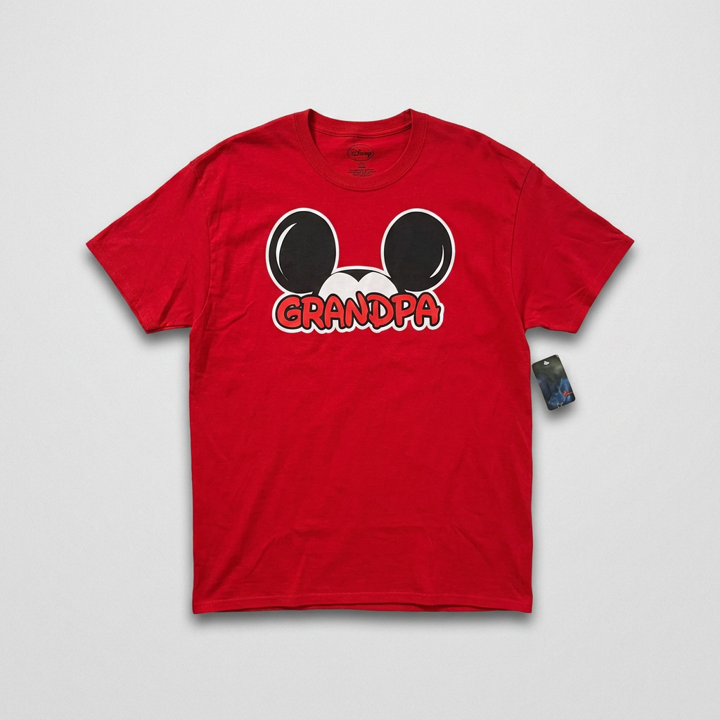 T-shirt officiel Disney Mickey Mouse Grandpa rouge neuf avec étiquette 100% coton homme taille XL – Mode Seconde