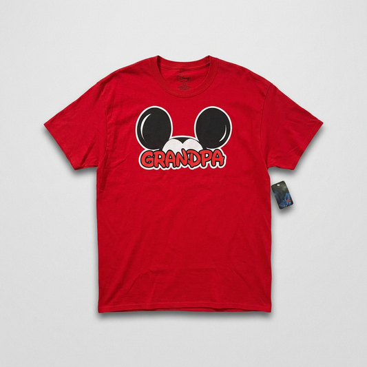 T-shirt officiel Disney Mickey Mouse Grandpa rouge neuf avec étiquette 100% coton homme taille XL – Mode Seconde