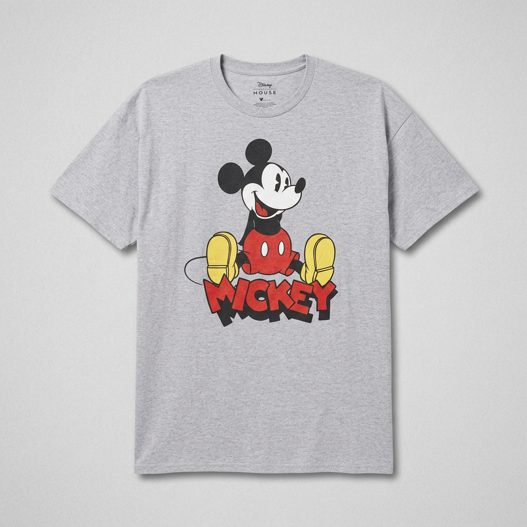 T-shirt officiel Disney Mickey Mouse gris chiné grand imprimé coloré coton polyester mixte taille 2XL – Mode Seconde