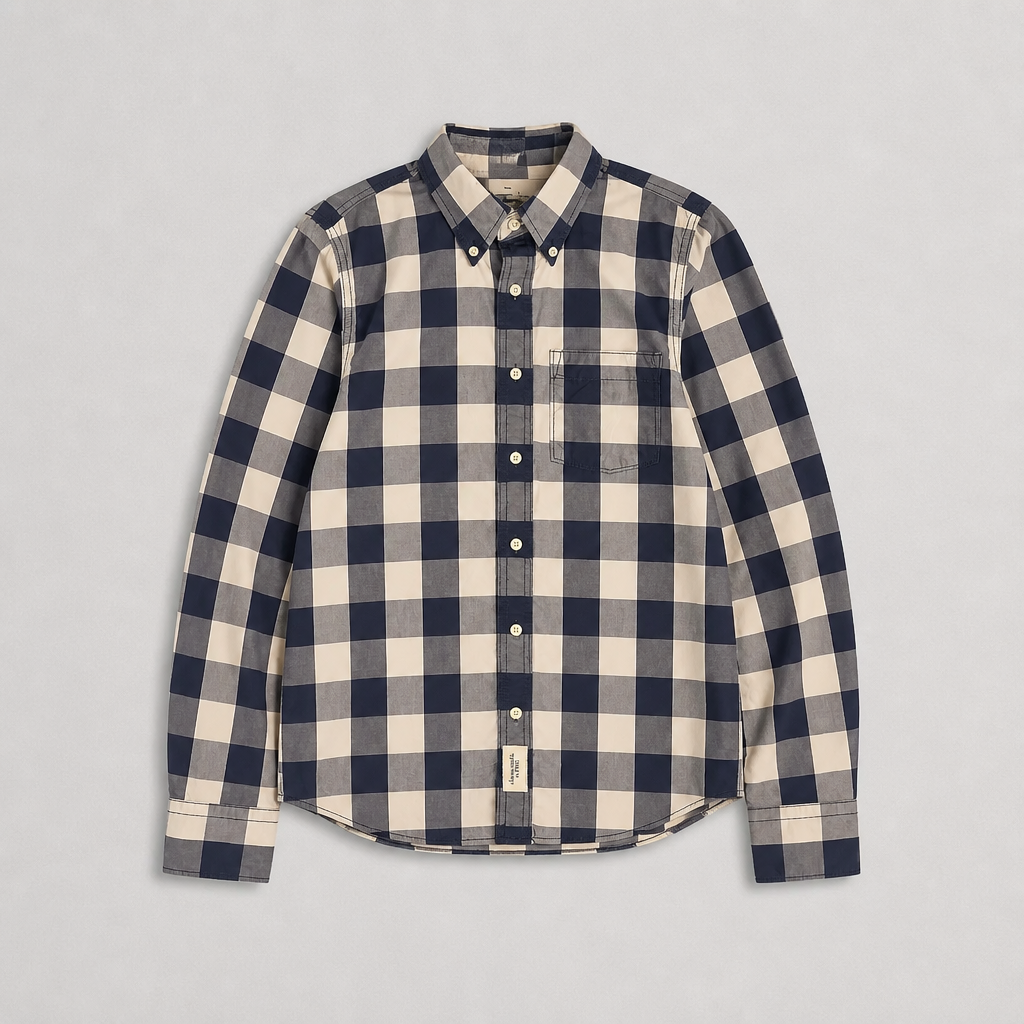 Chemise Abercrombie Fitch carreaux bleu marine blanc muscle fit button-down 100% coton homme taille M – Mode Seconde