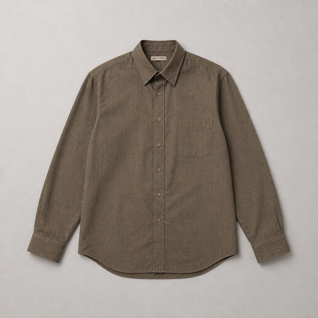 Chemise Pierre Cardin marron taupe chiné manches longues col rigide homme taille XL – Mode Seconde