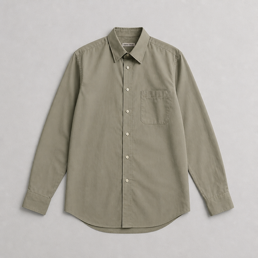Chemise Pierre Cardin vert sauge kaki manches longues logo brodé homme taille M – Mode Seconde
