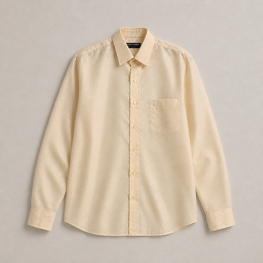 Chemise Pierre Cardin crème ivoire texturée jacquard non-iron sans repassage manches longues homme taille L – Mode Seconde