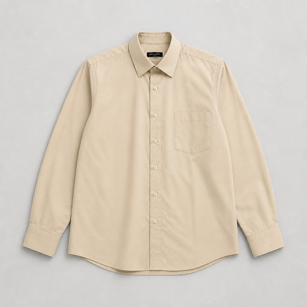 Chemise Pierre Cardin slim fit crème ivoire manches longues col rigide homme taille XL – Mode Seconde