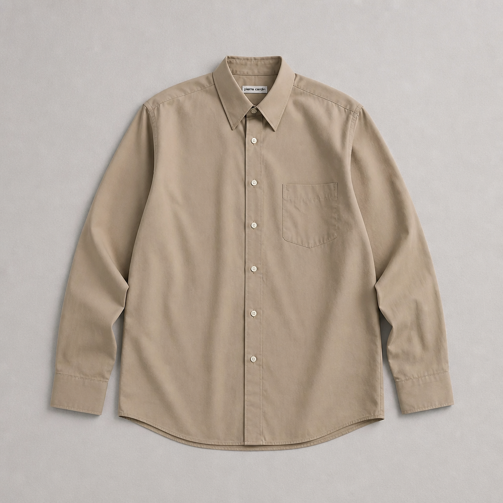 Chemise Pierre Cardin beige manches longues col rigide grande taille homme XXL 3XL – Mode Seconde