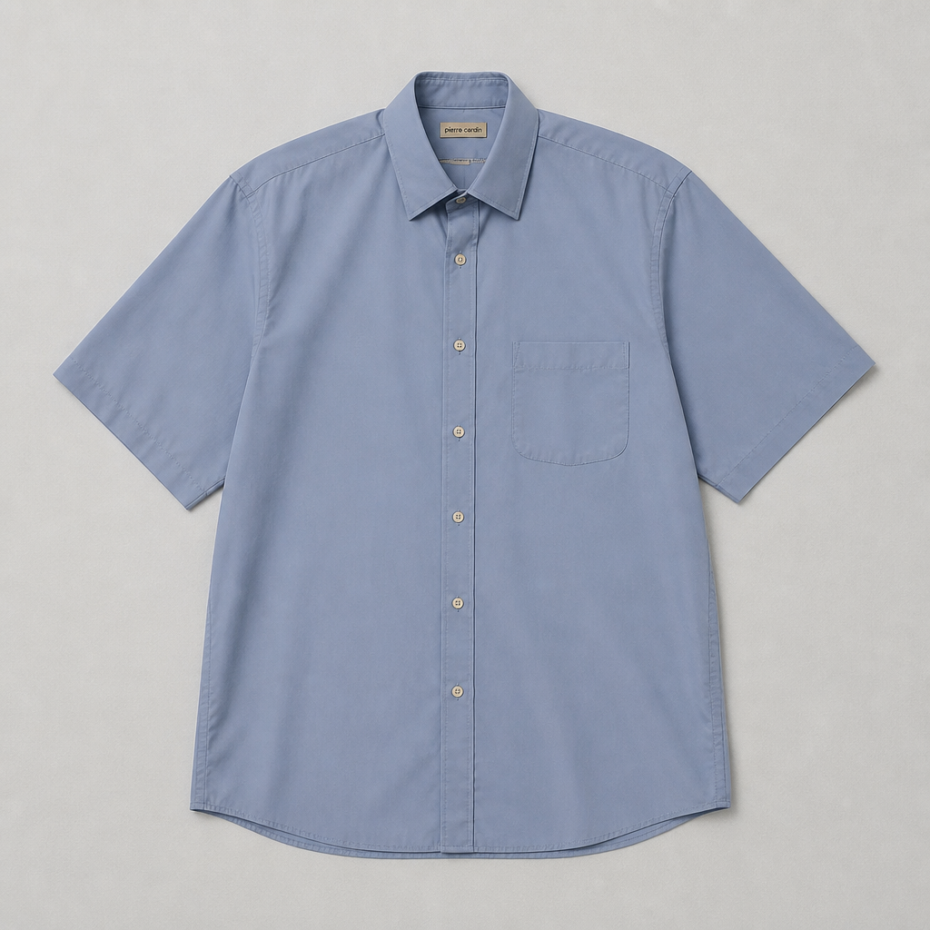 Chemisette Pierre Cardin bleu ciel manches courtes col rigide poche poitrine homme taille M/L – Mode Seconde