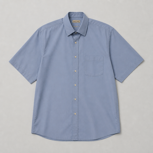 Chemisette Pierre Cardin bleu ciel manches courtes col rigide poche poitrine homme taille M/L – Mode Seconde