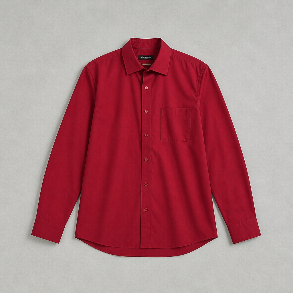 Chemise Pierre Cardin slim fit rouge bordeaux manches longues col classique homme taille L – Mode Seconde