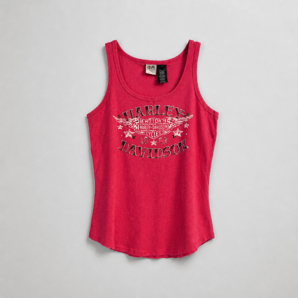 Débardeur officiel Harley-Davidson 1903 rose fuchsia maille côtelée strass brodé femme taille XL – Mode Seconde