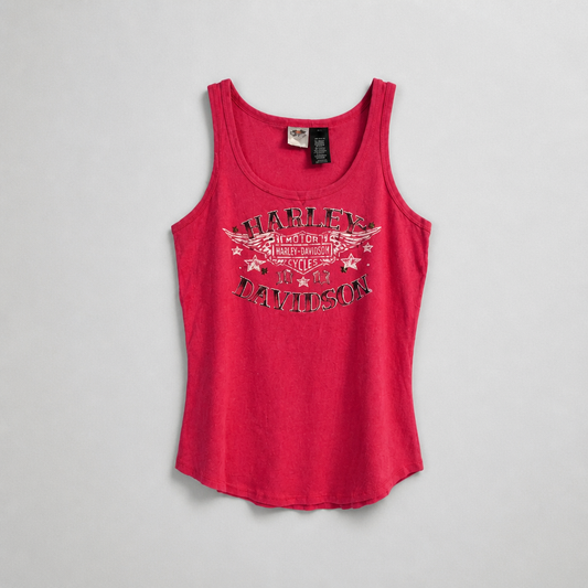 Débardeur officiel Harley-Davidson 1903 rose fuchsia maille côtelée strass brodé femme taille XL – Mode Seconde