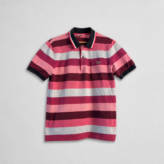 Polo Lacoste vintage rayé rose bordeaux bleu marine 100% coton piqué – Homme – Taille M (4) | Mode Seconde