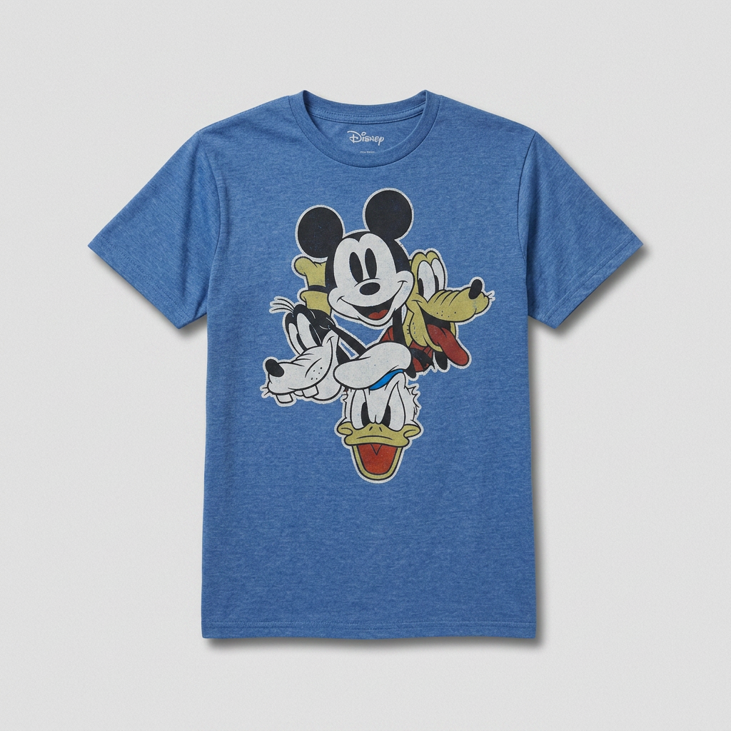 T-shirt officiel Disney Mickey Donald Dingo Pluto bleu jean chiné imprimé vintage femme taille S – Mode Seconde