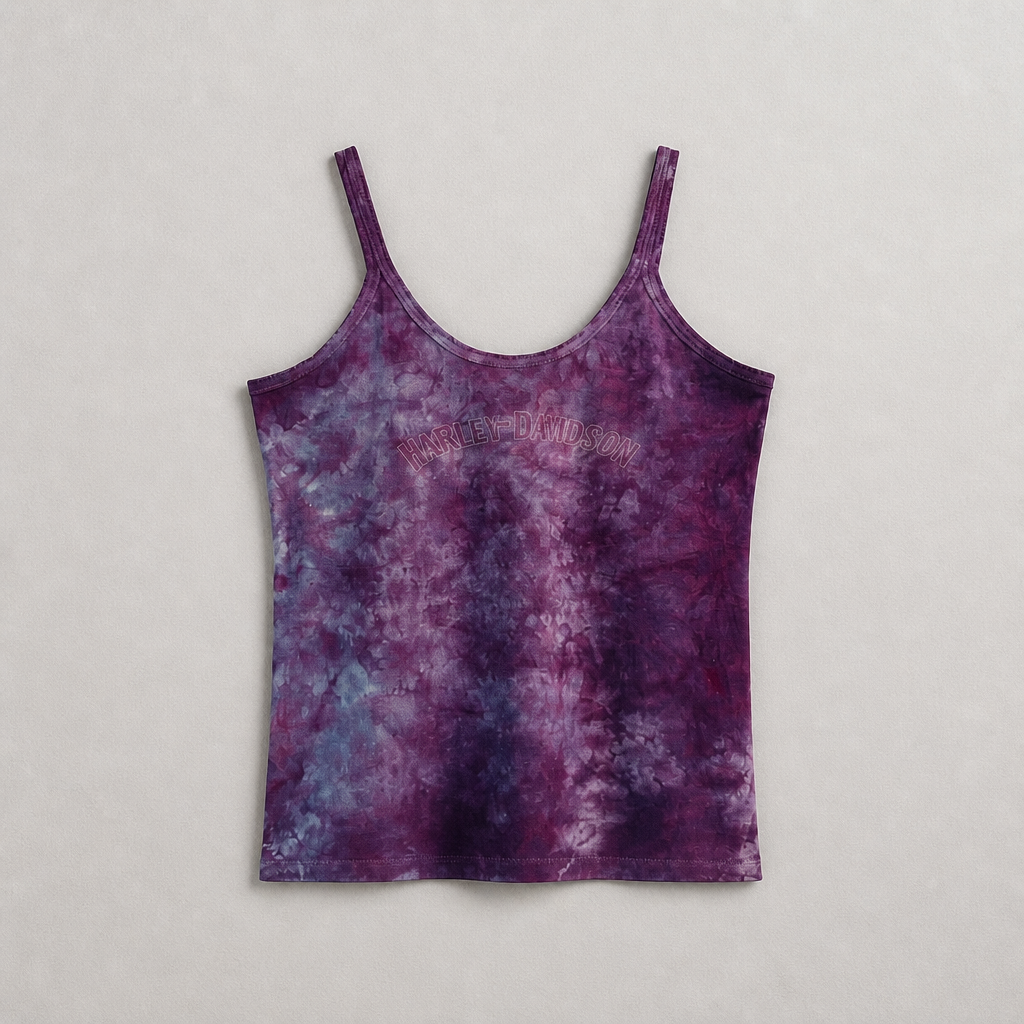Débardeur officiel Harley-Davidson tie-dye violet prune 100% coton concession Wichita femme taille XL – Mode Seconde
