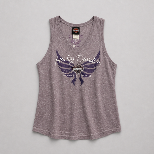 Débardeur officiel Harley-Davidson Genuine Motorcycles violet chiné col V strass ailes femme taille L – Mode Seconde