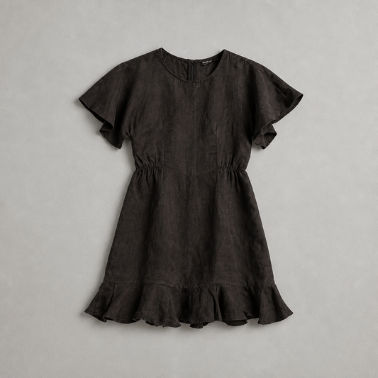 Robe courte Zara noire lyocell manches volantées taille cintrée zip dos femme taille S – Mode Seconde