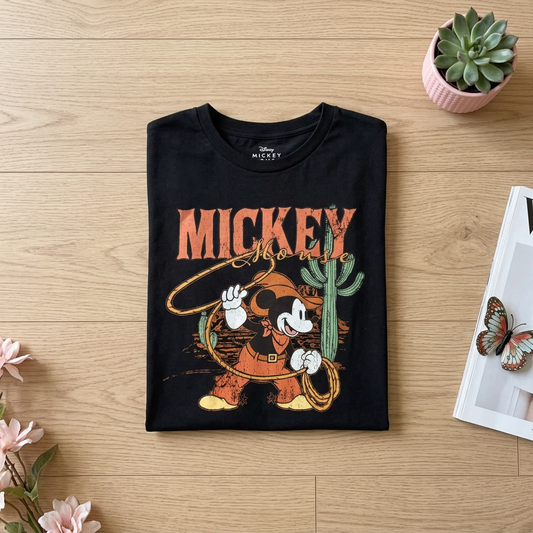 T-shirt Disney Parks Mickey Mouse Cowboy Style Western Noir – Taille L