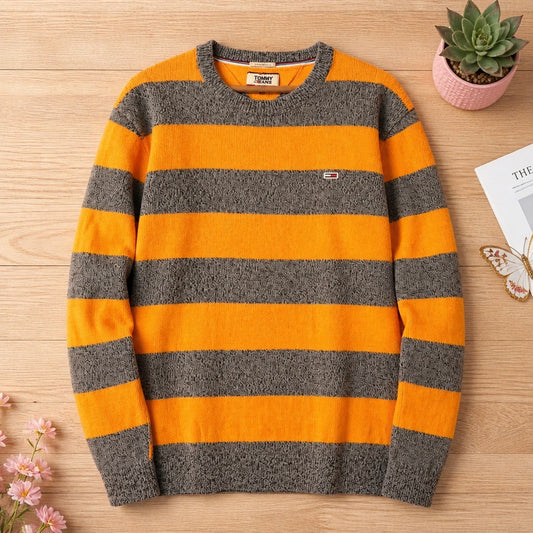 💛Sweat Tommy Jeans à Rayures Gris/Jaune - Relaxed Fit & Confortable