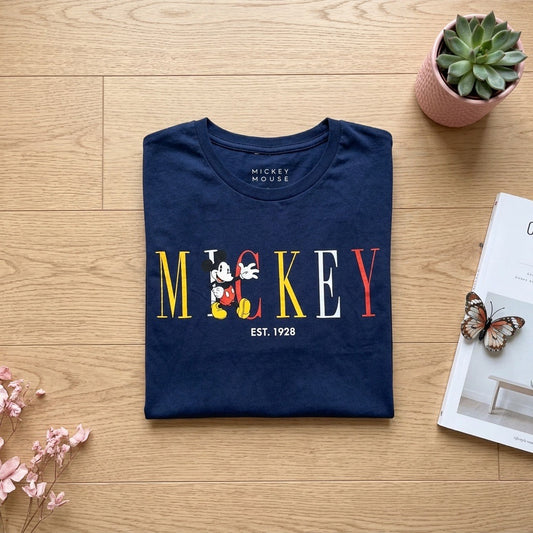 T-shirt Disney Mickey Mouse Est. 1928 Bleu Marine – Taille L | Seconde Main