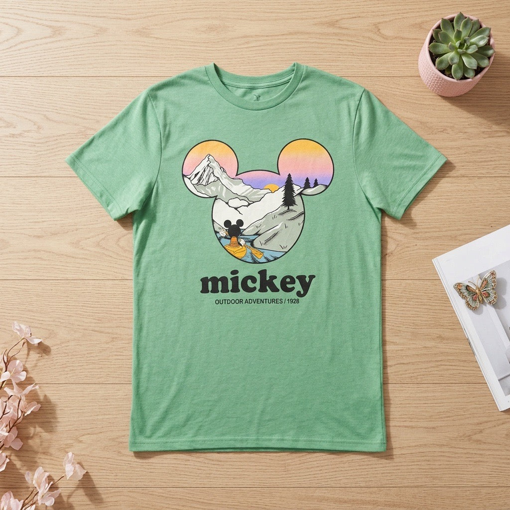 T-shirt Disney Mickey Outdoor Adventures Vert – Taille S | Seconde Main