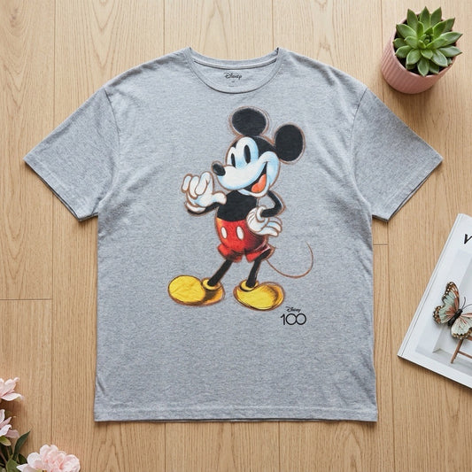 T-shirt Disney 100 Ans Mickey Mouse Gris Chiné – Taille XL | Seconde Main