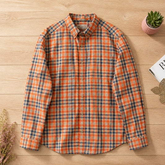 Chemise Columbia Manches Longues Carreaux Bleu Blanc Orange 100% Coton – Taille M | Seconde Main