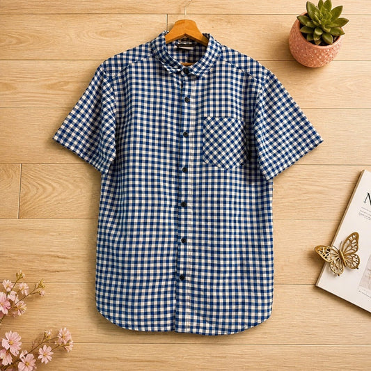 Columbia Short Sleeve Shirt M | Classic Plaid | Blue & White