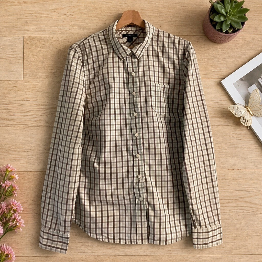 Chemise Tommy Hilfiger Carreaux Marron Blanc Vert 100% Coton – Taille L Femme | Seconde Main