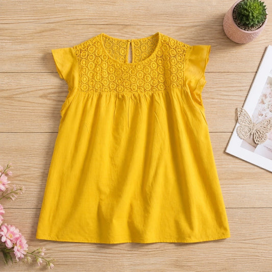 Blouse Zara Basic Jaune Moutarde Dentelle Guipure Manches Volantées – Taille S Femme | Seconde Main