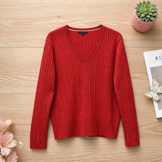 🔴 Sweat Câblé Tommy Hilfiger - Rouge - Taille L/G