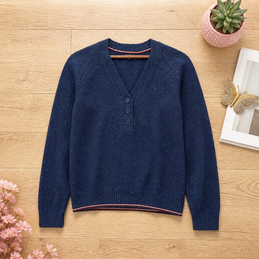 🔷 Sweat Tommy Hilfiger Femme Col V - Bleu - Taille S/P