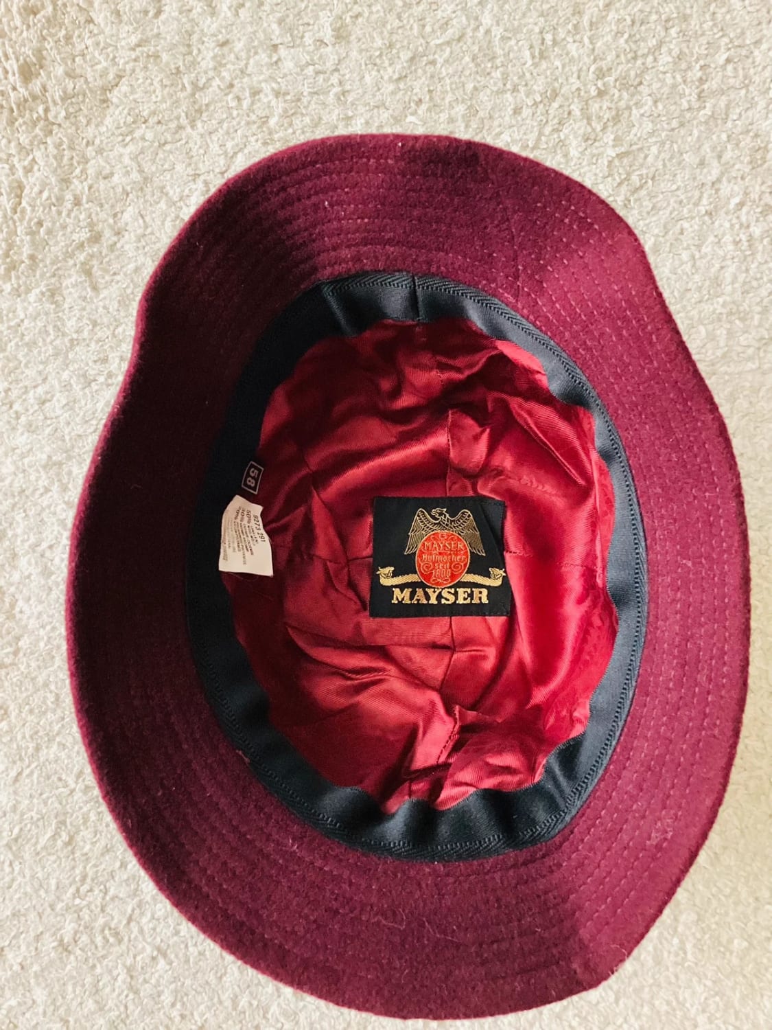 Chapeau Mayser - Laine Bordeaux - Taille 58