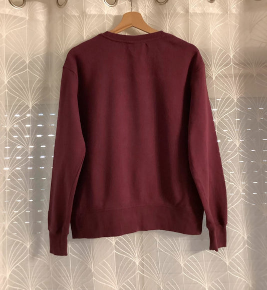Sweatshirt bordeaux uni, vêtement seconde main mode vintage, idéal pour look casual