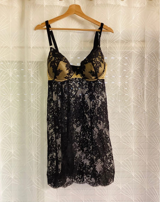 Robe de Nuit Noir et Beige - Taille M