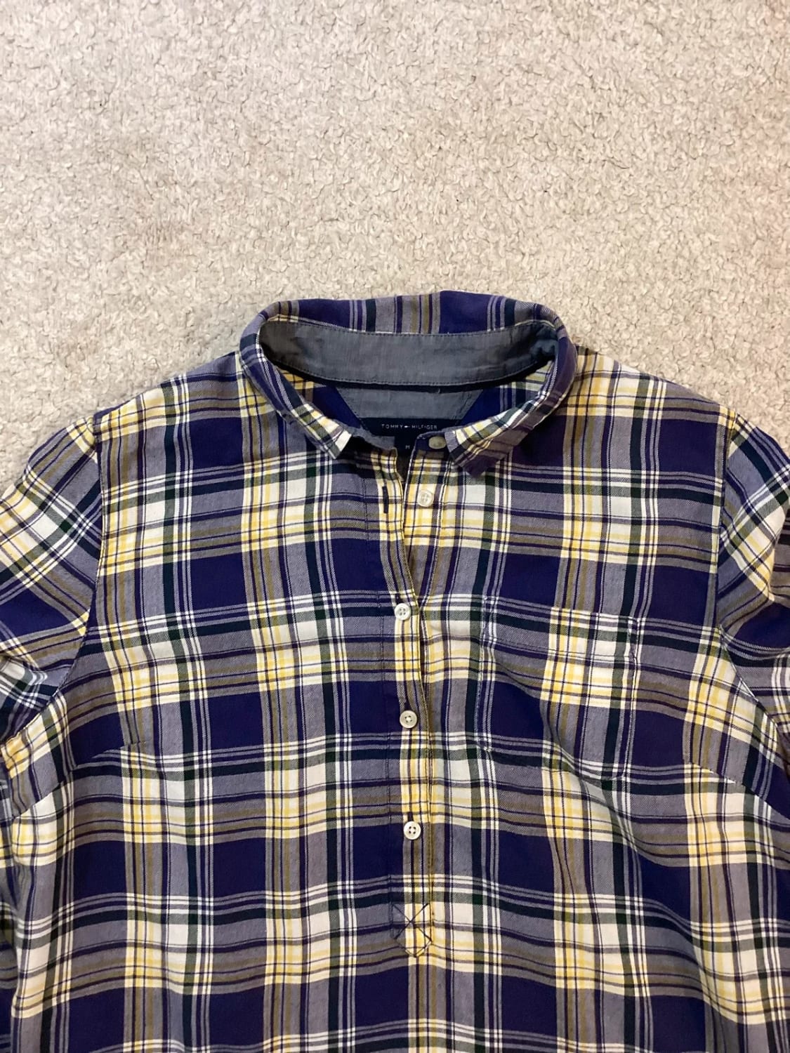 💜💛 Chemise Tommy Hilfiger Color Block - Violet, Jaune, Blanc - Taille M