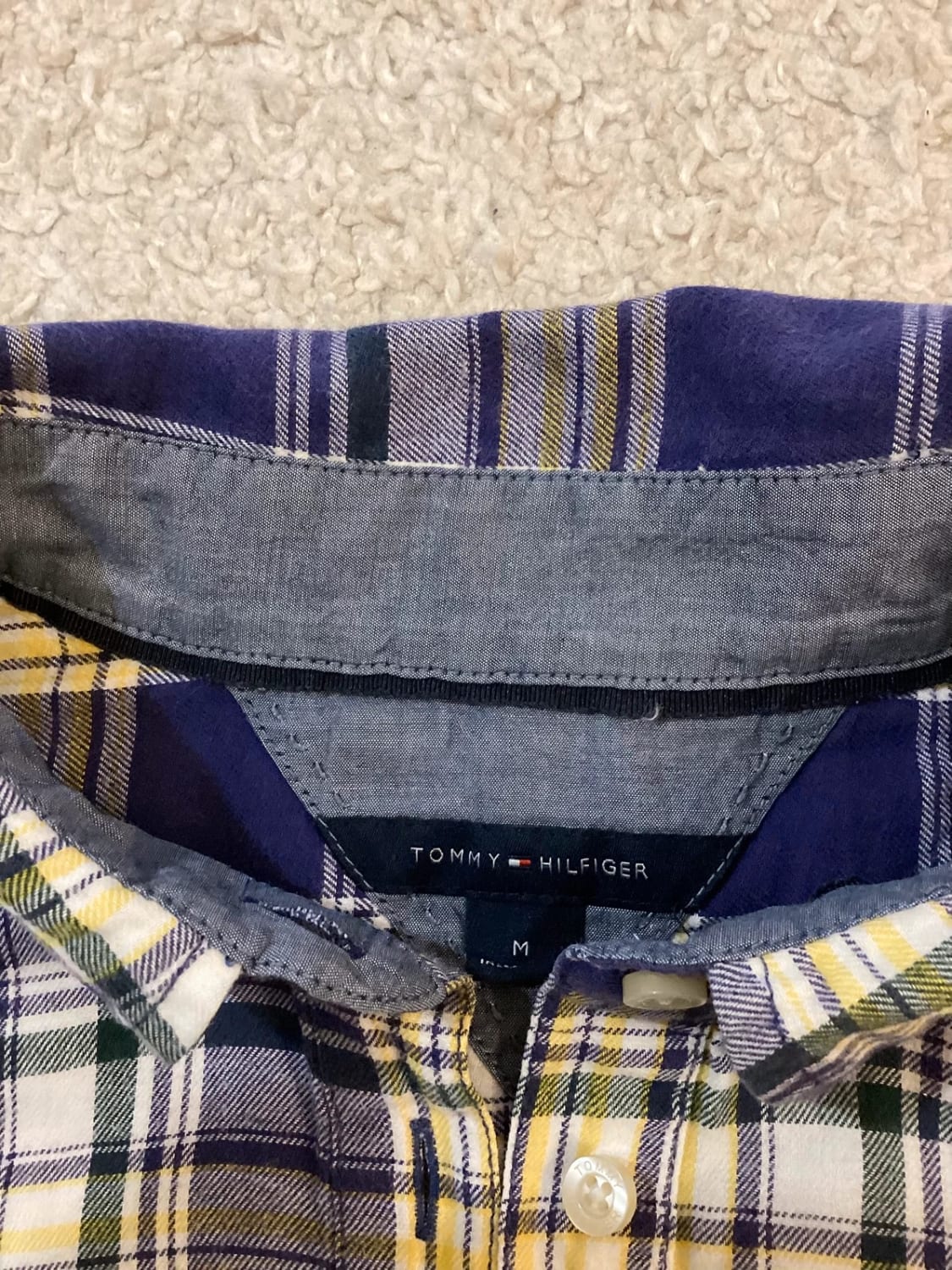 💜💛 Chemise Tommy Hilfiger Color Block - Violet, Jaune, Blanc - Taille M