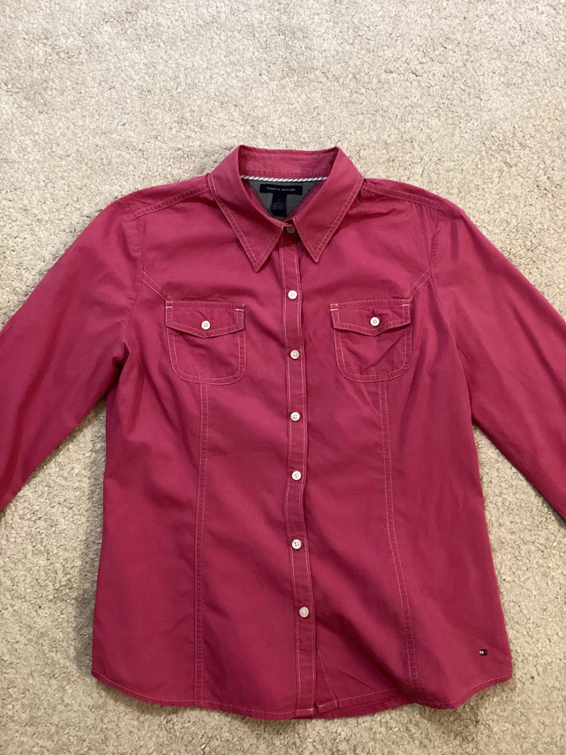 💖 Chemise Tommy Hilfiger Fuchsia Uni - Taille M - Coton