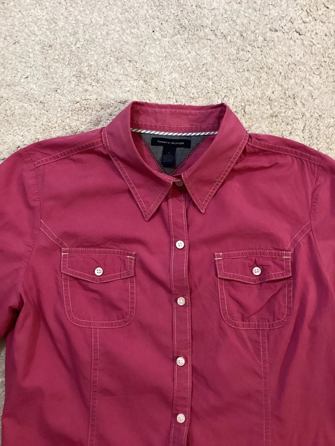 💖 Chemise Tommy Hilfiger Fuchsia Uni - Taille M - Coton