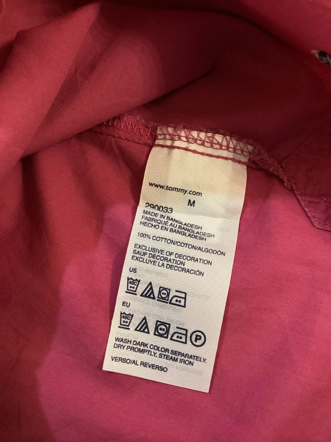 💖 Chemise Tommy Hilfiger Fuchsia Uni - Taille M - Coton