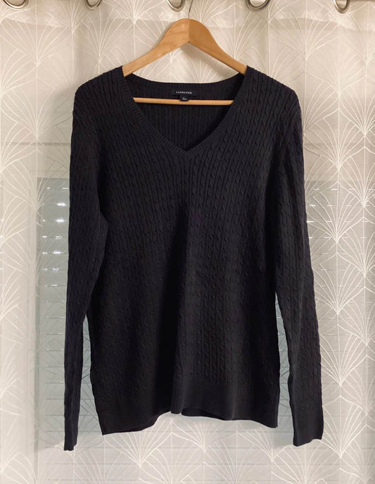 🖤 Sweat Land’s End Femme Col V - Câblé - Noir - Supima Cotton - Taille L