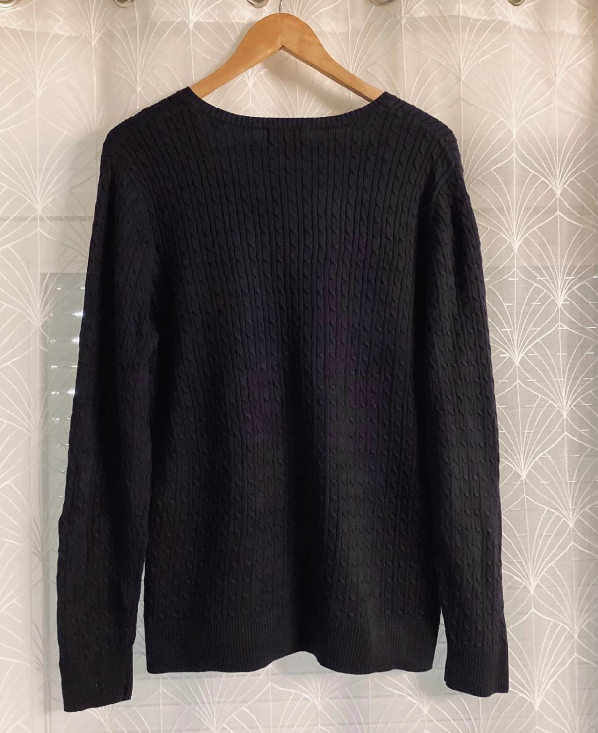 🖤 Sweat Land’s End Femme Col V - Câblé - Noir - Supima Cotton - Taille L