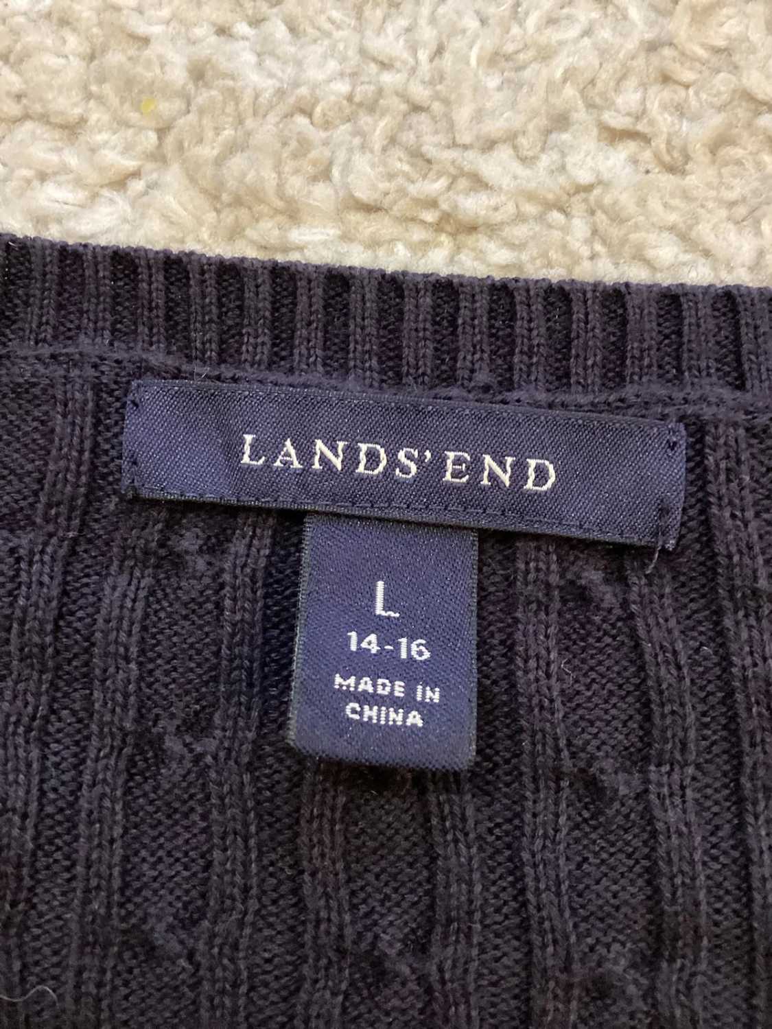 🖤 Sweat Land’s End Femme Col V - Câblé - Noir - Supima Cotton - Taille L