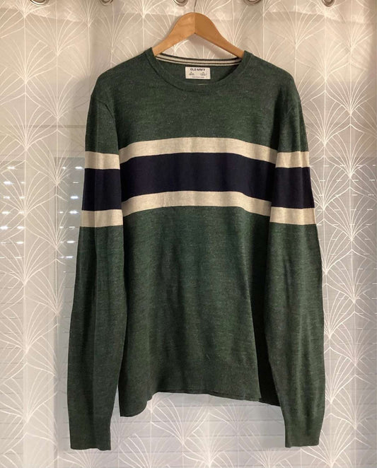🍃 Sweat Old Navy à Rayures - Vert Foncé/Beige/Marine - XLTG