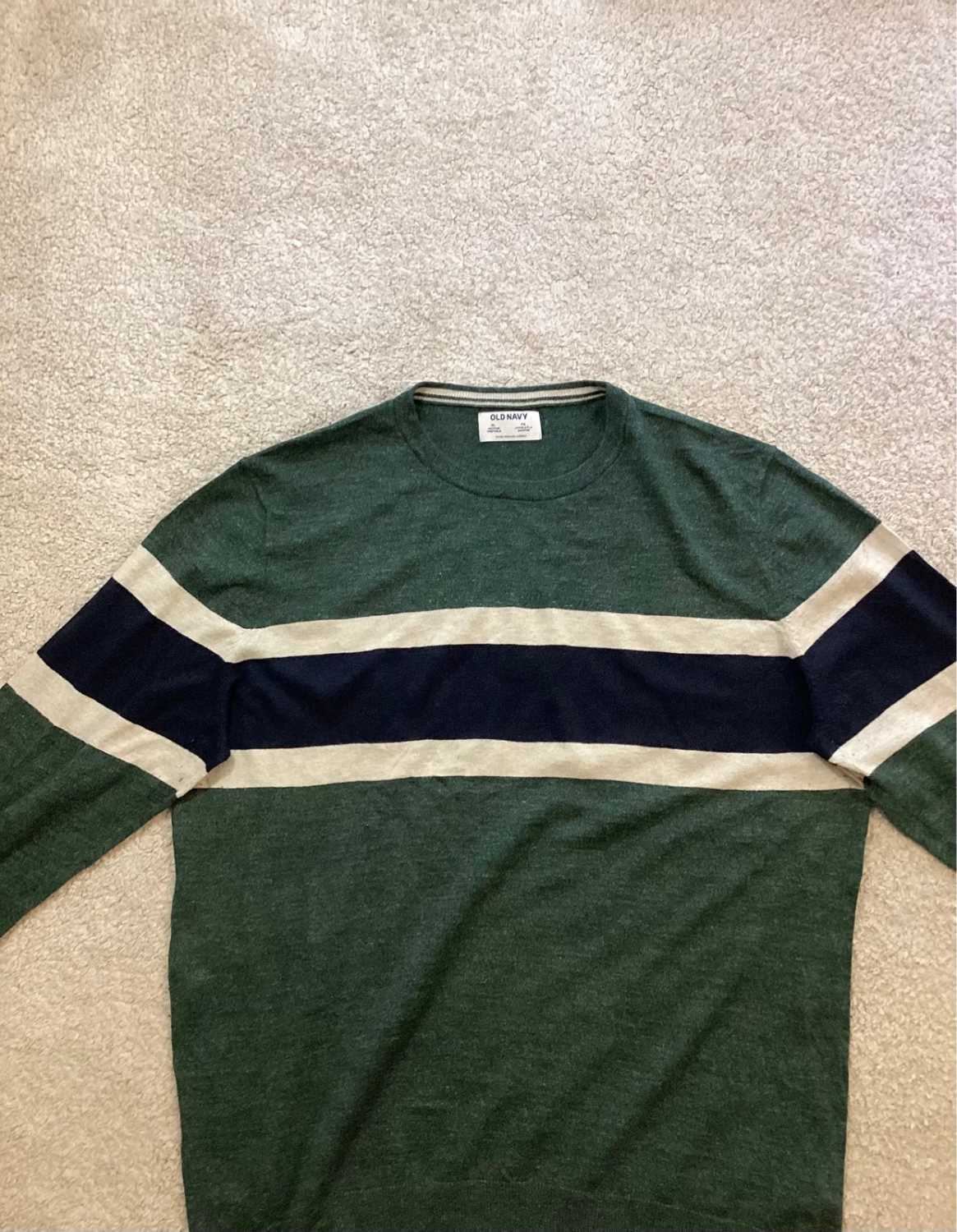 🍃 Sweat Old Navy à Rayures - Vert Foncé/Beige/Marine - XLTG