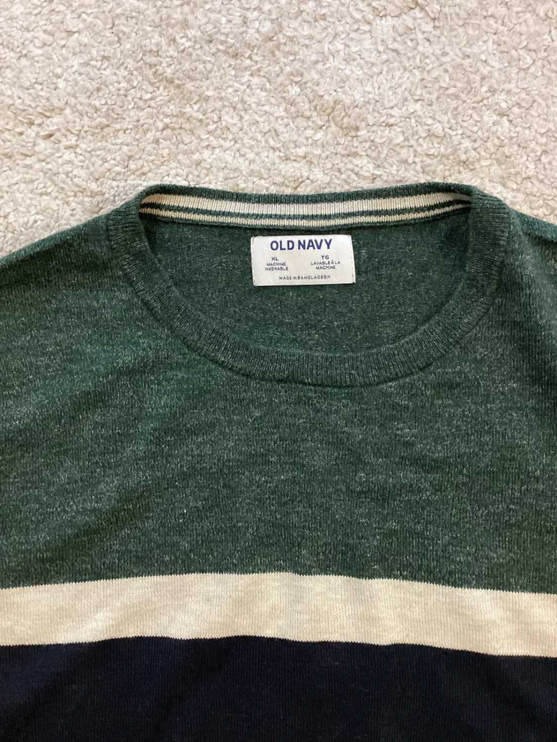 🍃 Sweat Old Navy à Rayures - Vert Foncé/Beige/Marine - XLTG