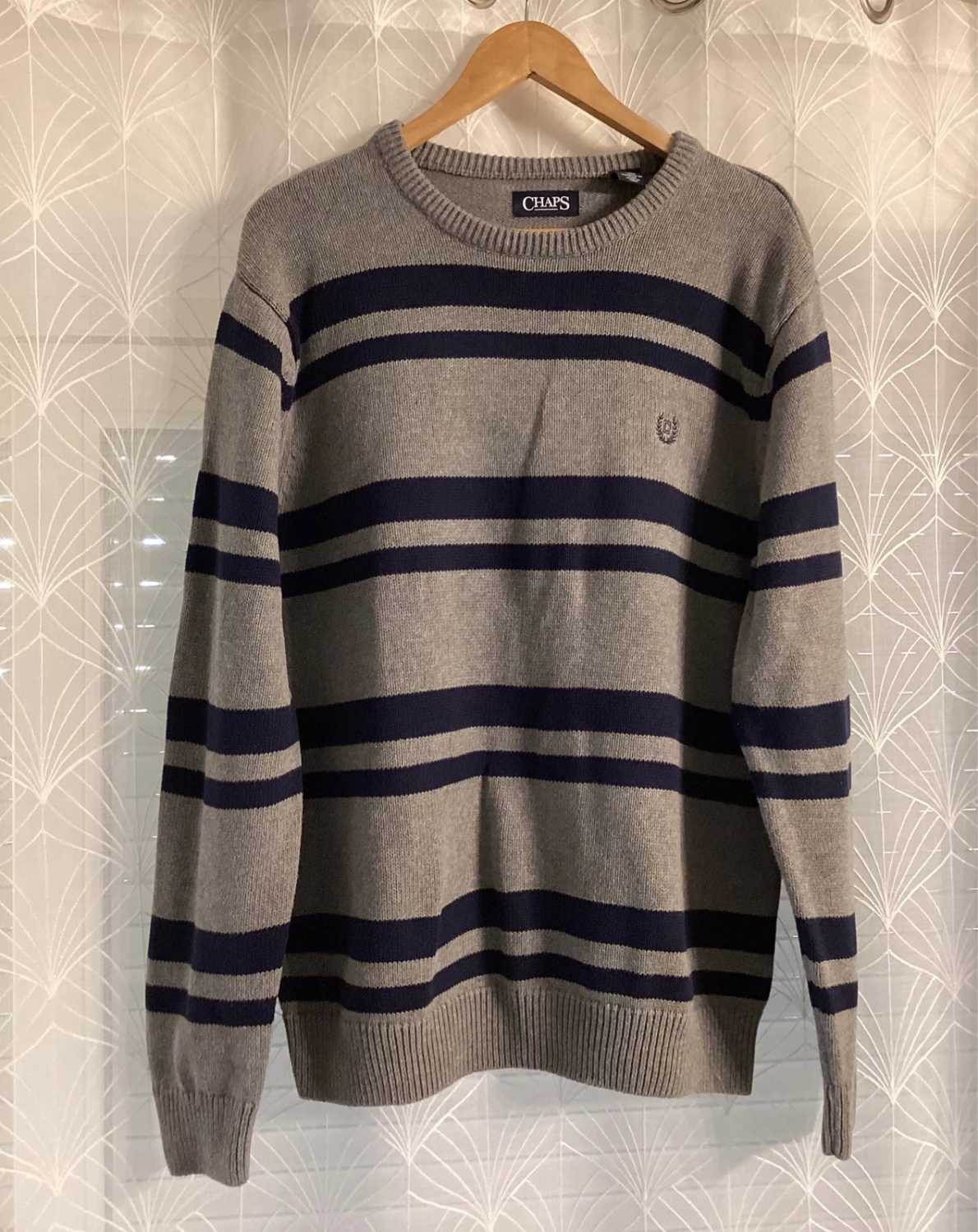 🧶 Sweat Chaps Homme à Rayures - Gris & Marine - Taille L/G