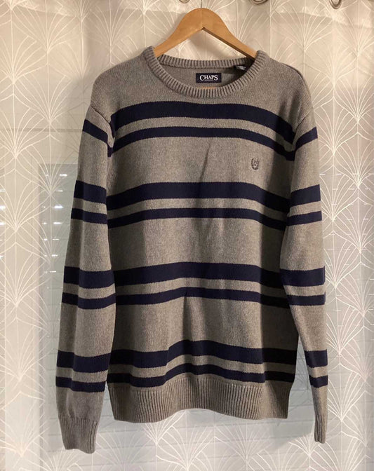 🧶 Sweat Chaps Homme à Rayures - Gris & Marine - Taille L/G