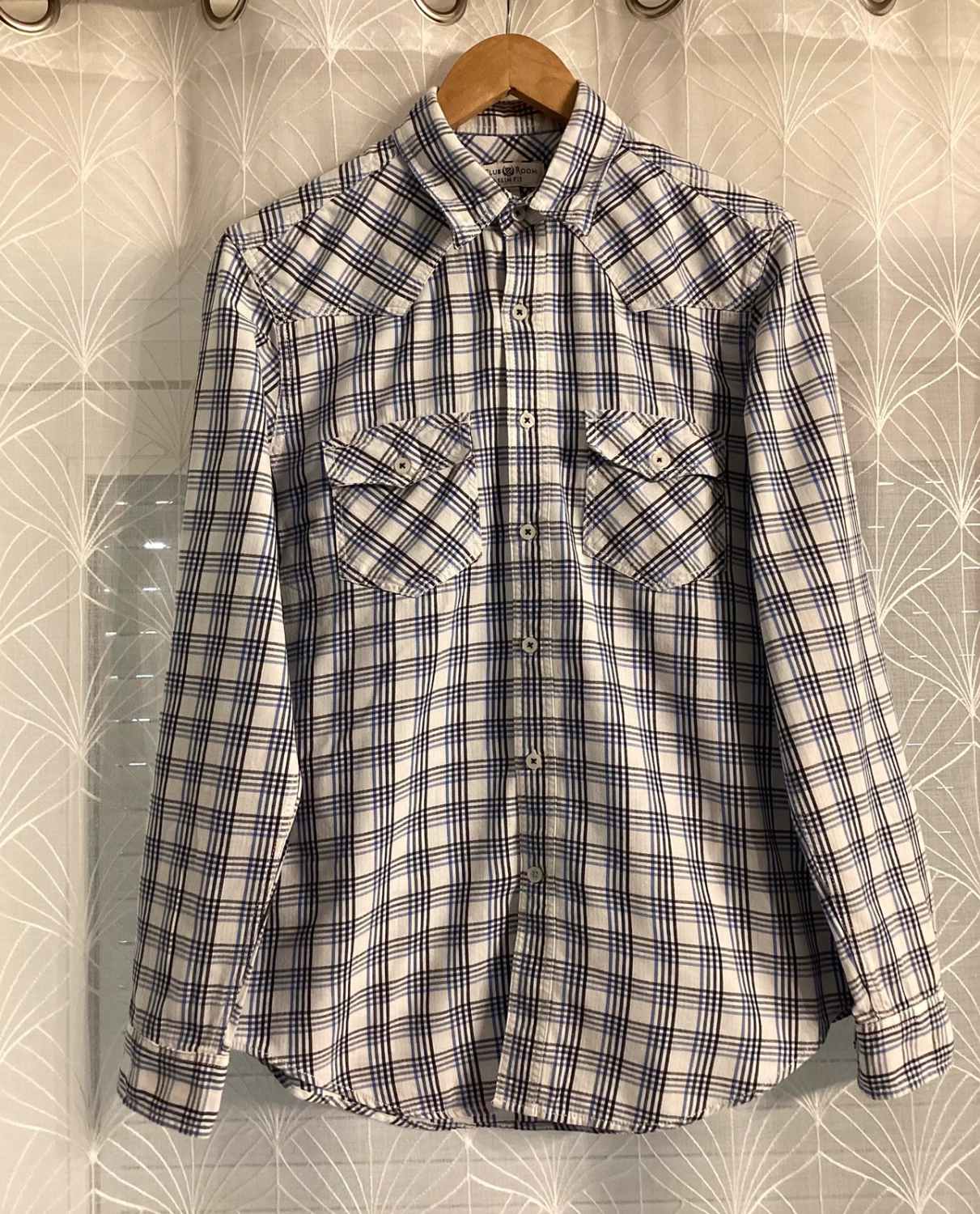 👔 Chemise Club Room Homme - Slim Fit - Carreaux - Blanc/Bleu/Marine