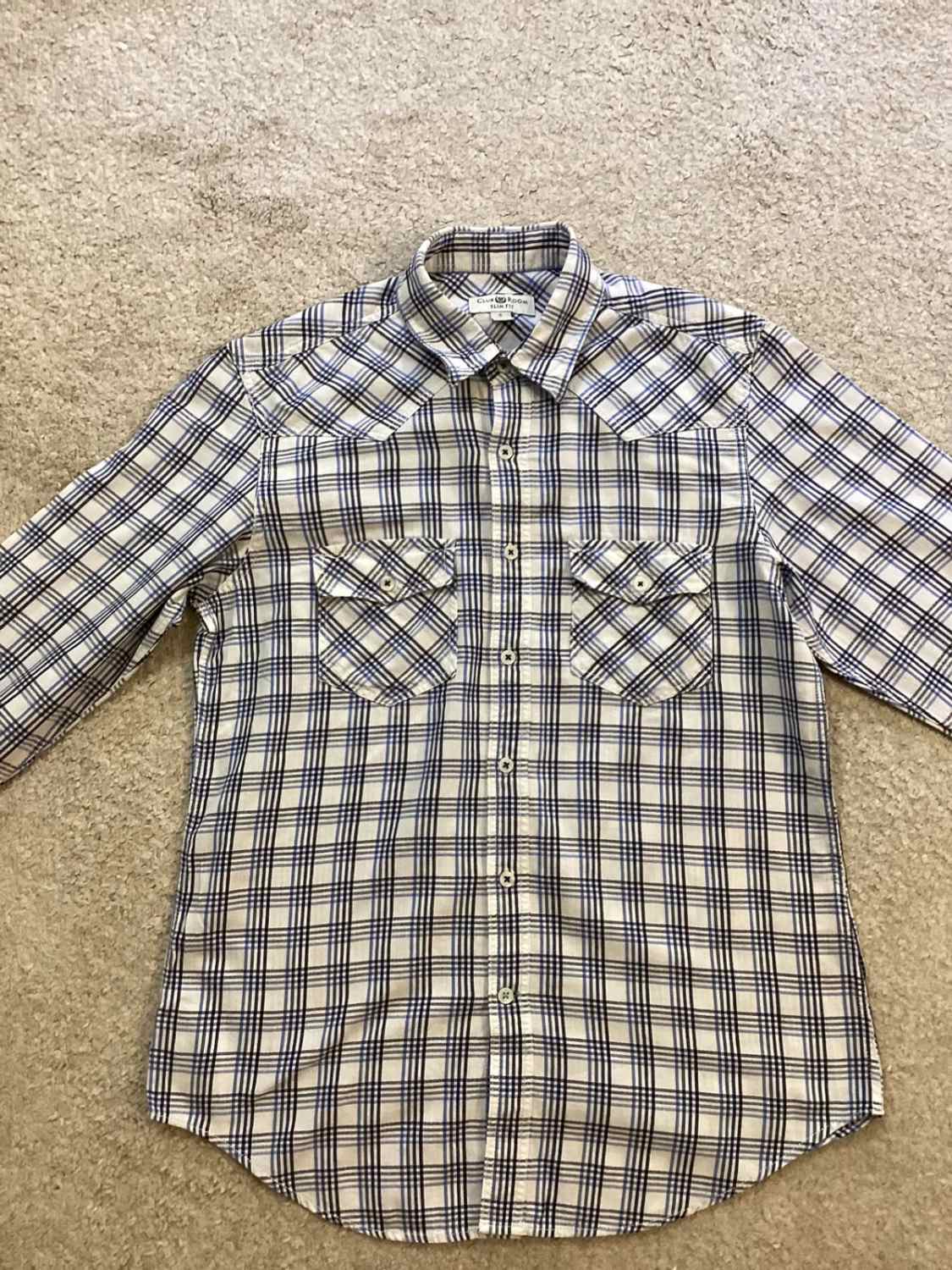👔 Chemise Club Room Homme - Slim Fit - Carreaux - Blanc/Bleu/Marine