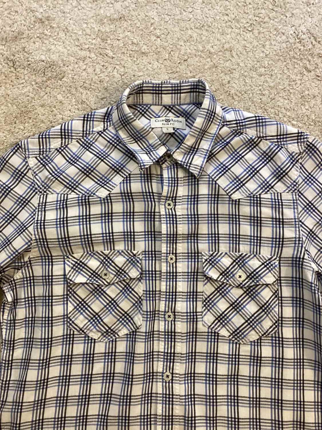 👔 Chemise Club Room Homme - Slim Fit - Carreaux - Blanc/Bleu/Marine