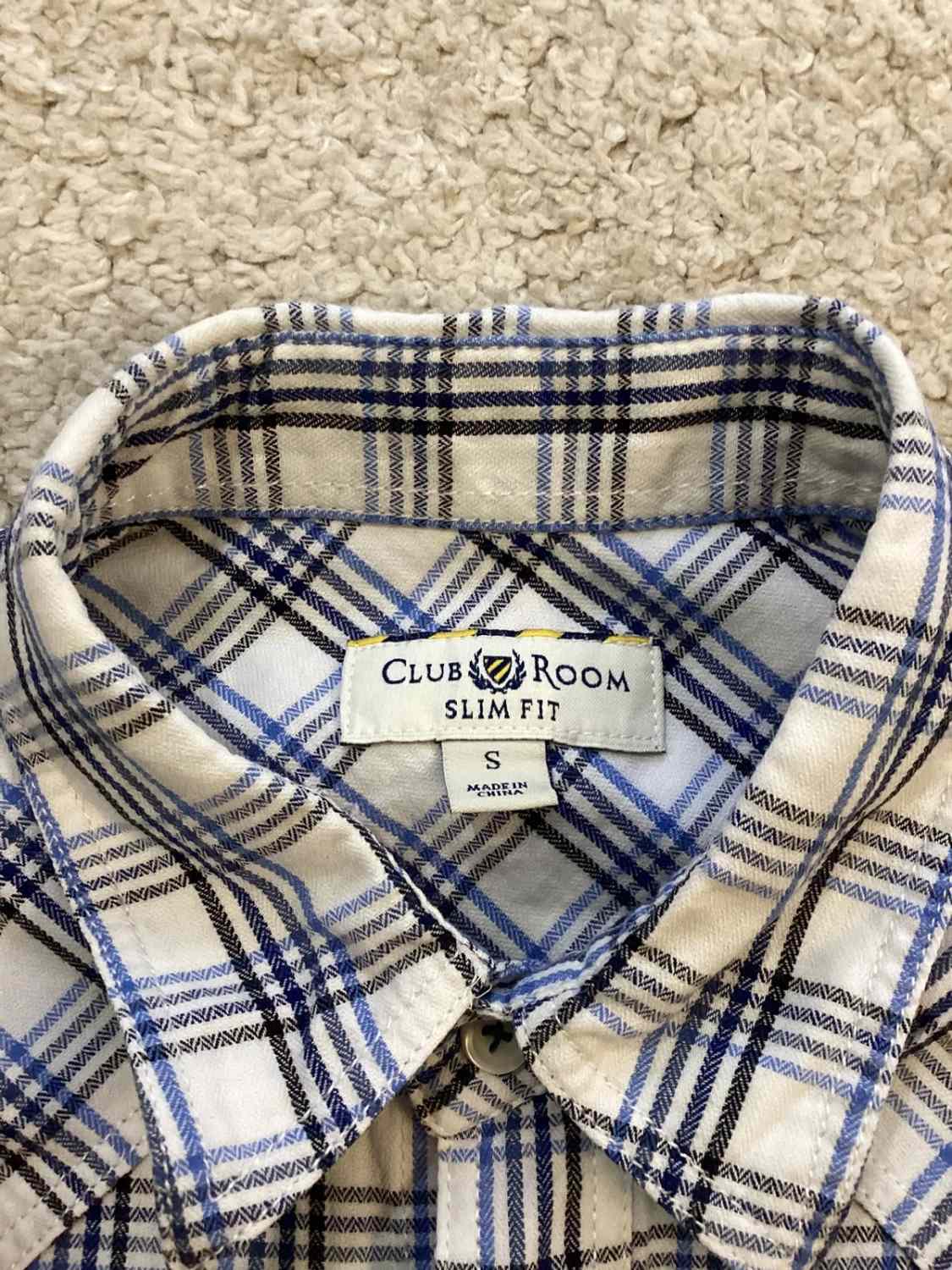 👔 Chemise Club Room Homme - Slim Fit - Carreaux - Blanc/Bleu/Marine